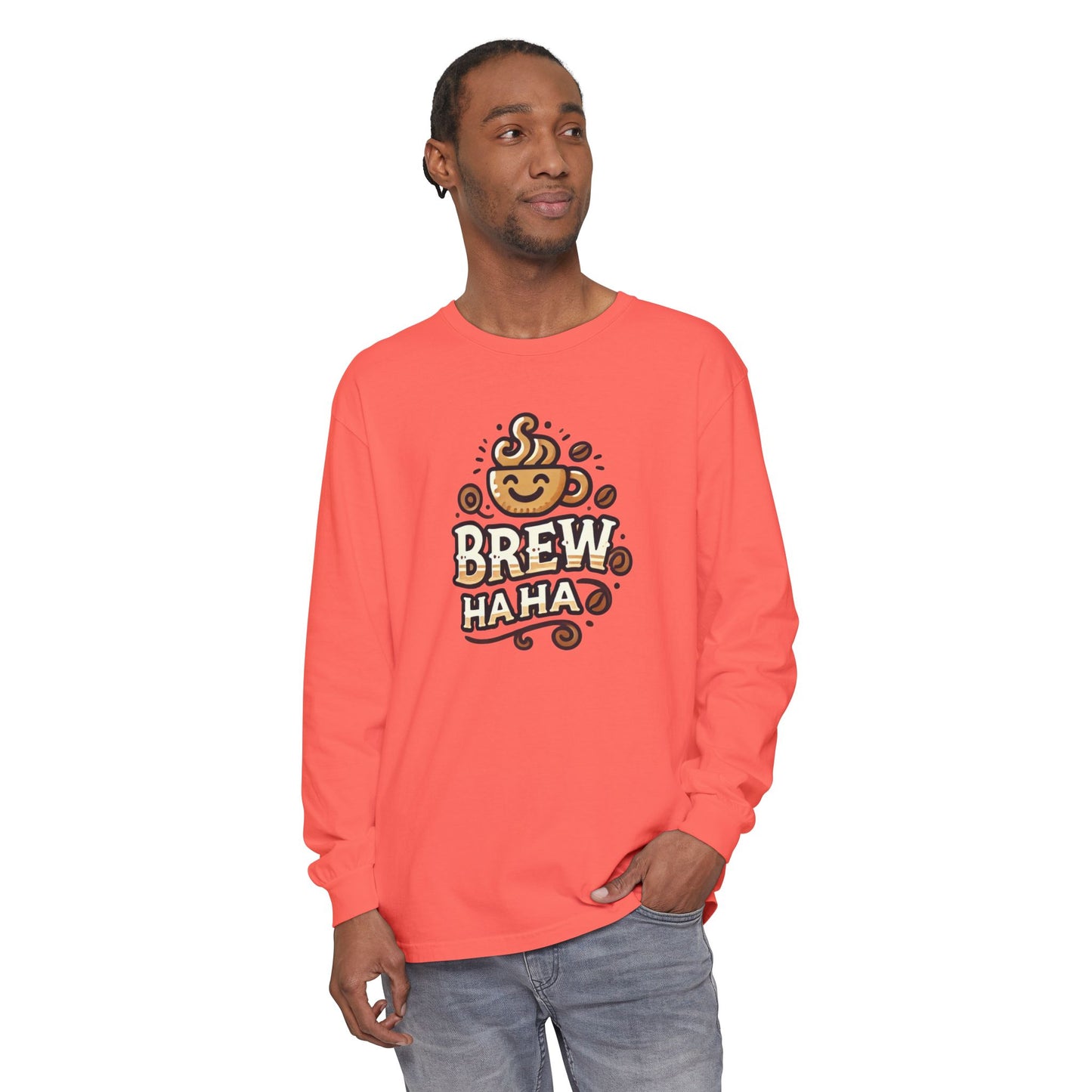Brew Haha Long Sleeve T-Shirt | Funny Coffee Shirt, Gift for Coffee Lovers, Unisex Tee, Casual Wear, Cozy Everyday Style