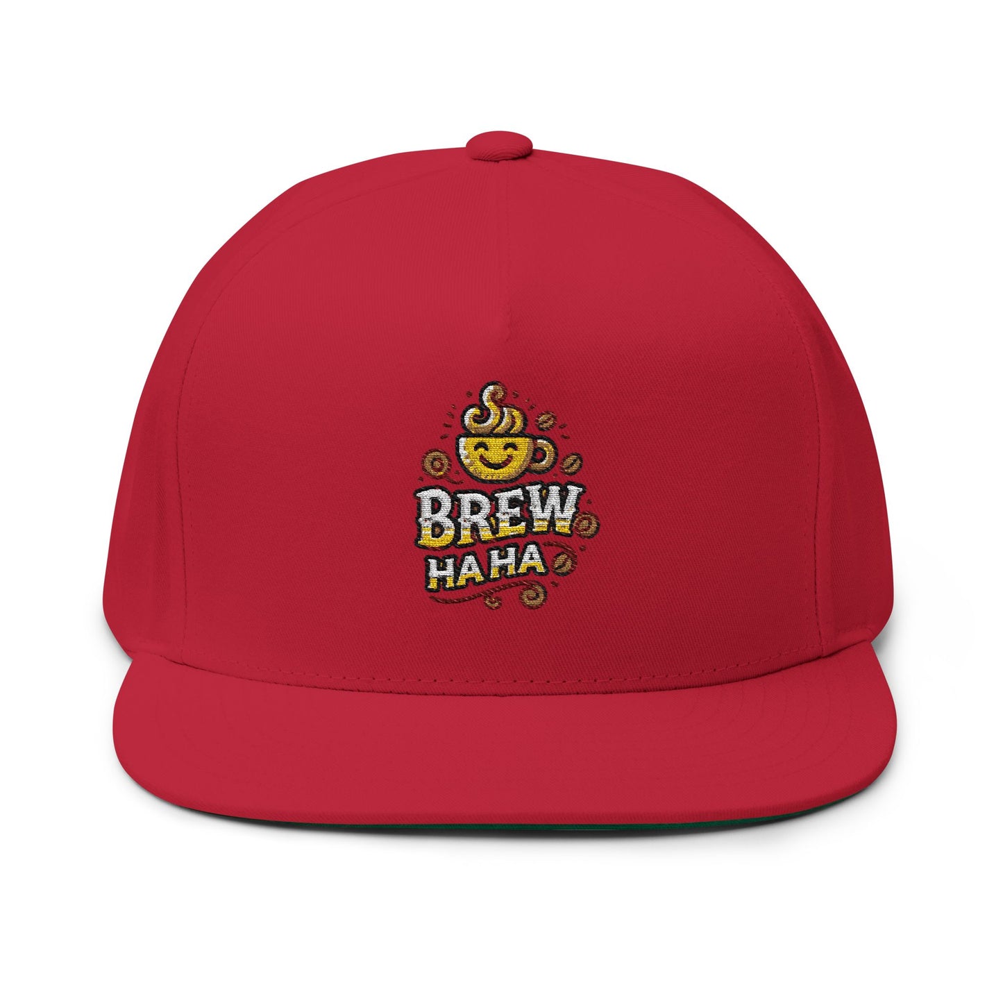Brew Haha Embroidered Flat Bill Cap, Fun Coffee Hat, Unisex Headwear, Gift for Coffee Lovers, Cap for Festivals