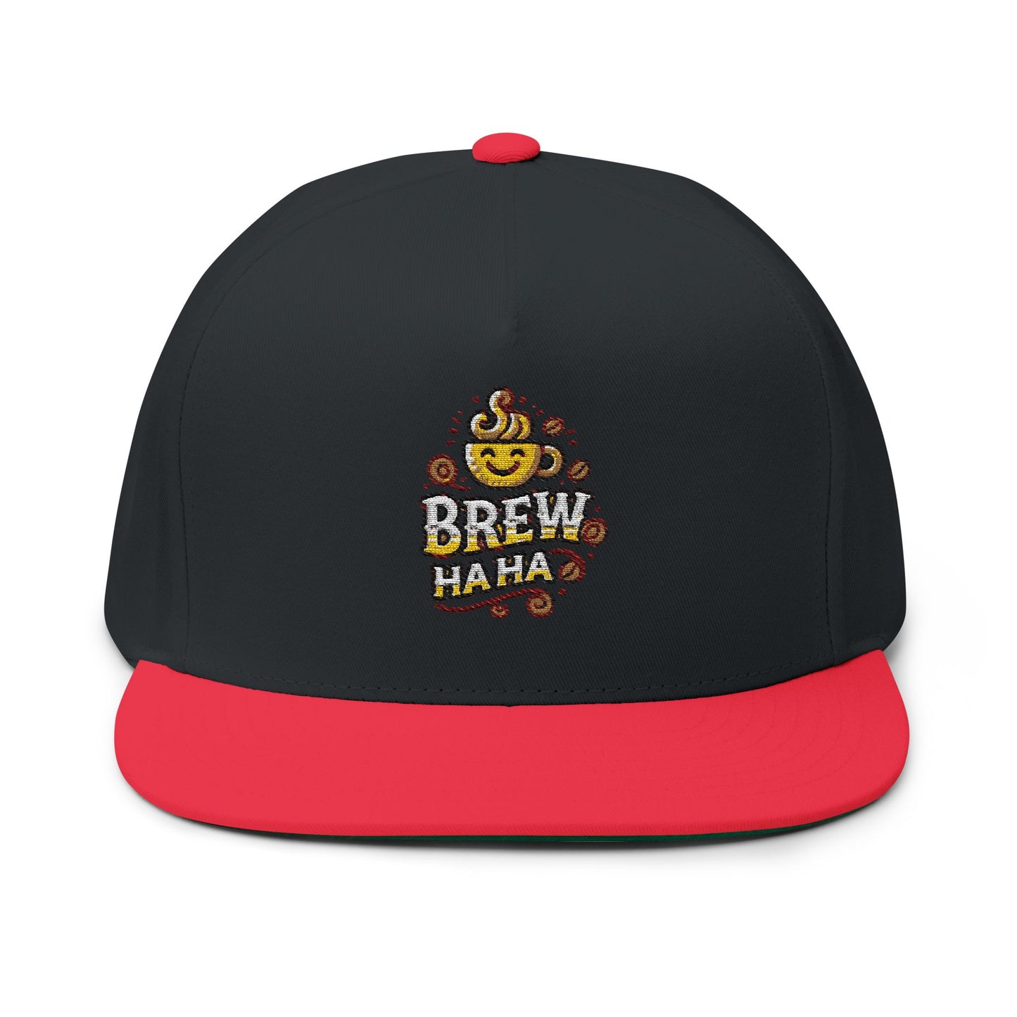 Brew Haha Embroidered Flat Bill Cap, Fun Coffee Hat, Unisex Headwear, Gift for Coffee Lovers, Cap for Festivals