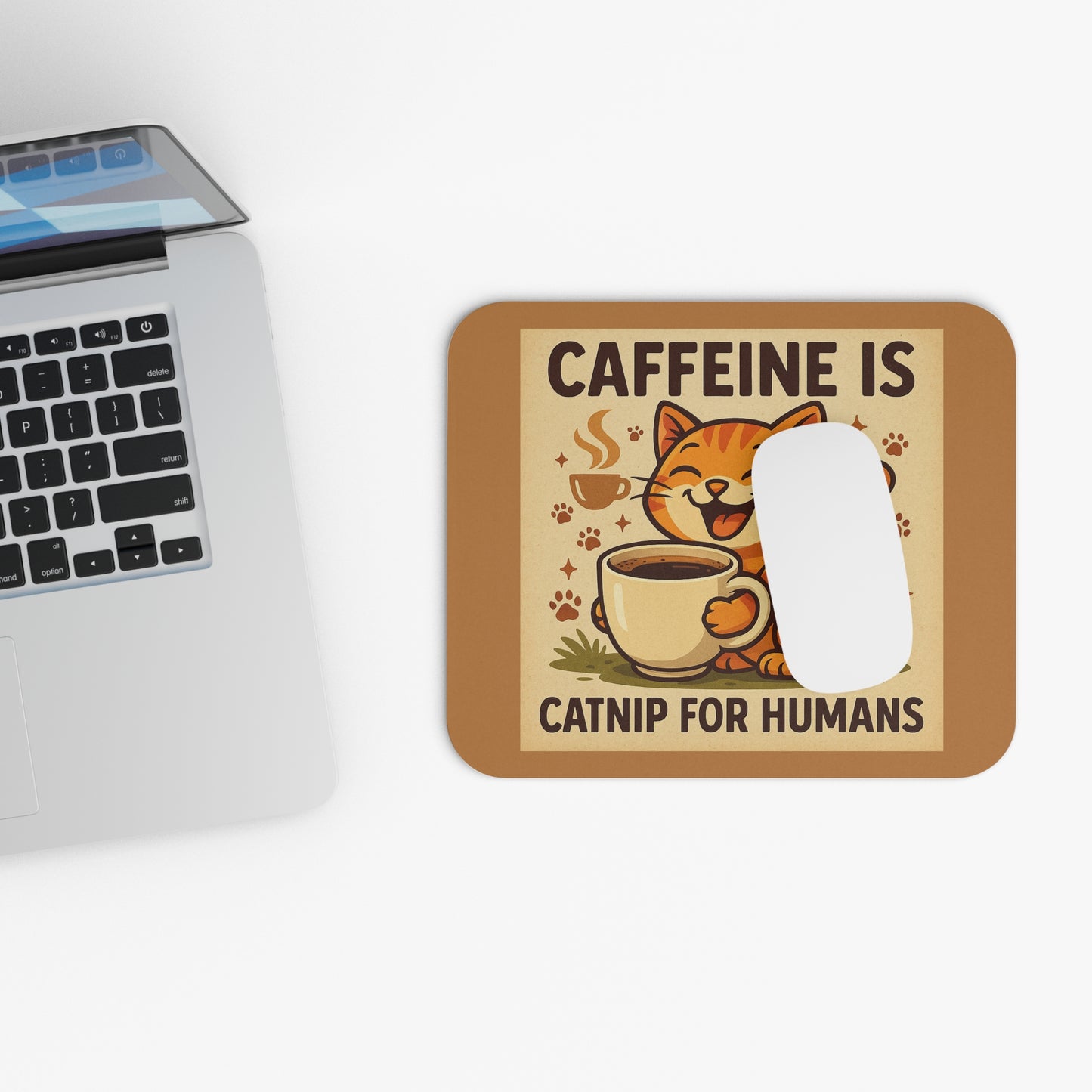 Caffeine Cat Mouse Pad, Cute Cat Desk Accessory, Fun Coffee Lover Gift, Pet Lover Office Decor, Catnip for Humans Design