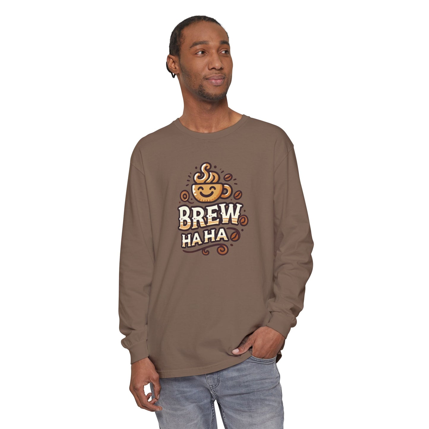 Brew Haha Long Sleeve T-Shirt | Funny Coffee Shirt, Gift for Coffee Lovers, Unisex Tee, Casual Wear, Cozy Everyday Style