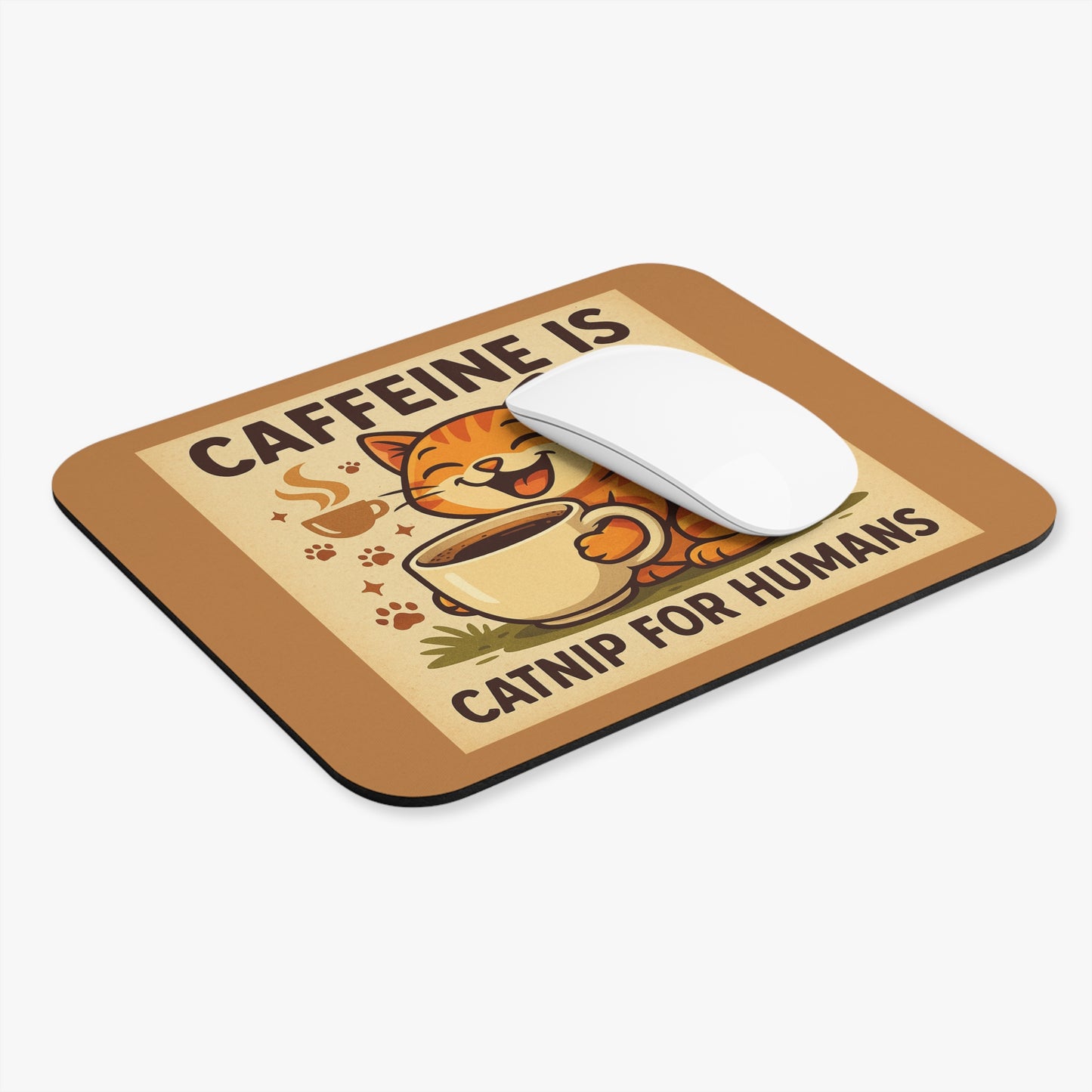 Caffeine Cat Mouse Pad, Cute Cat Desk Accessory, Fun Coffee Lover Gift, Pet Lover Office Decor, Catnip for Humans Design