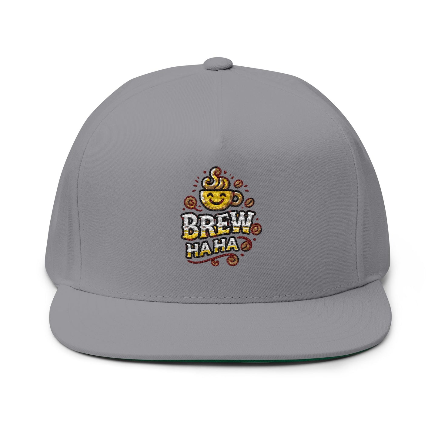 Brew Haha Embroidered Flat Bill Cap, Fun Coffee Hat, Unisex Headwear, Gift for Coffee Lovers, Cap for Festivals