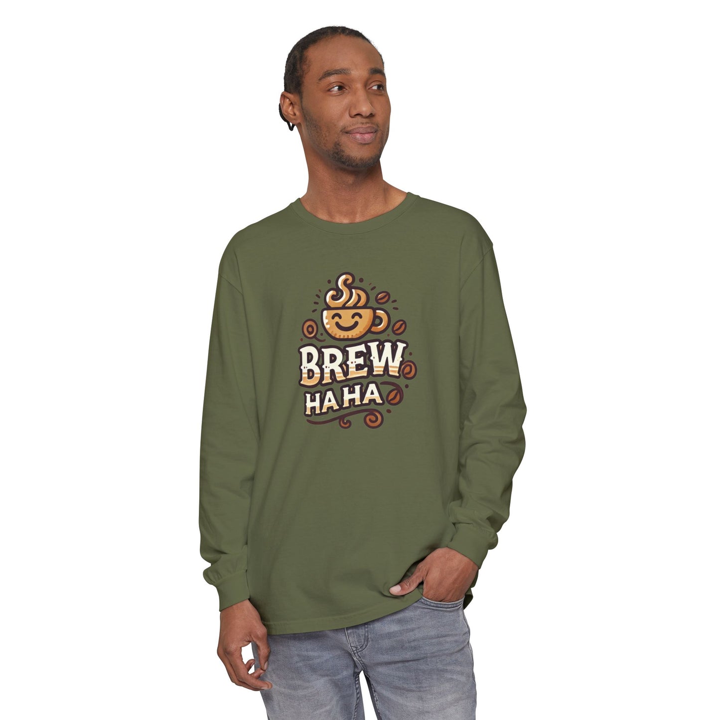Brew Haha Long Sleeve T-Shirt | Funny Coffee Shirt, Gift for Coffee Lovers, Unisex Tee, Casual Wear, Cozy Everyday Style