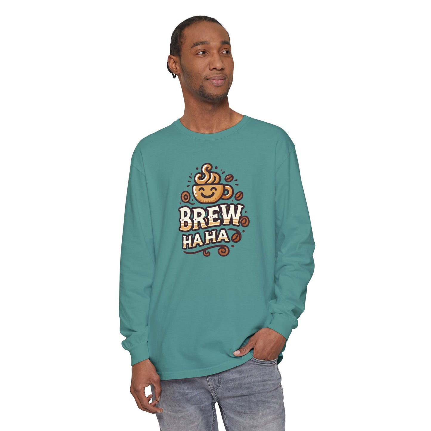 Brew Haha Long Sleeve T-Shirt | Funny Coffee Shirt, Gift for Coffee Lovers, Unisex Tee, Casual Wear, Cozy Everyday Style