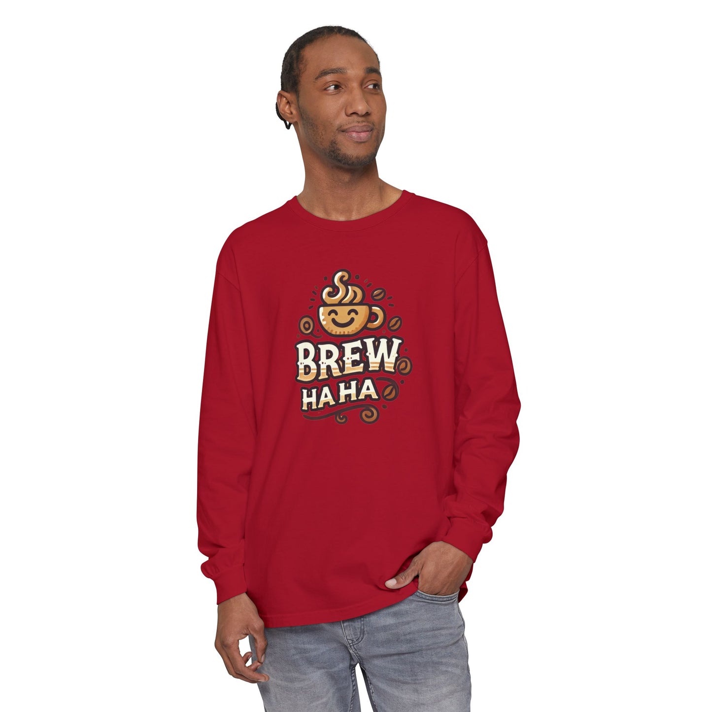 Brew Haha Long Sleeve T-Shirt | Funny Coffee Shirt, Gift for Coffee Lovers, Unisex Tee, Casual Wear, Cozy Everyday Style