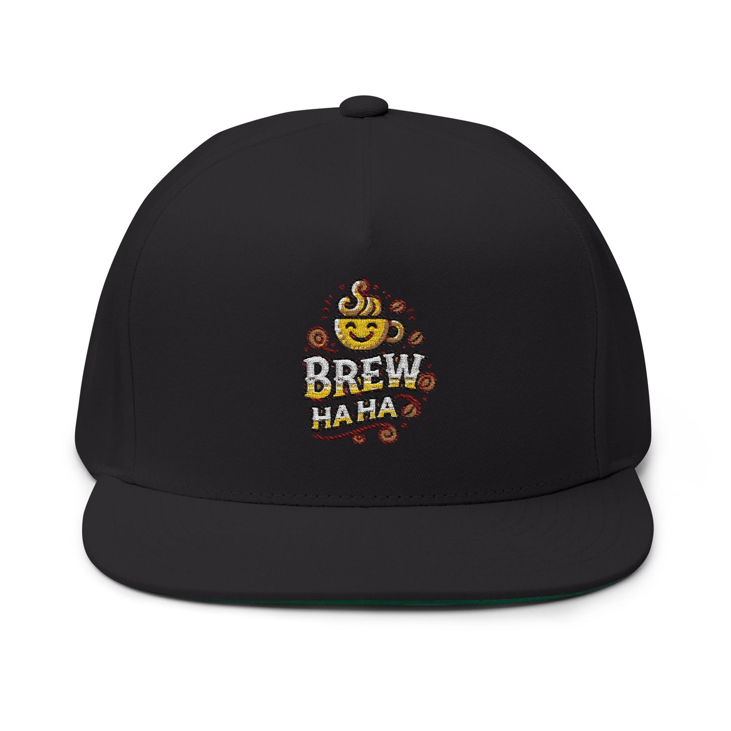 Brew Haha Embroidered Flat Bill Cap, Fun Coffee Hat, Unisex Headwear, Gift for Coffee Lovers, Cap for Festivals