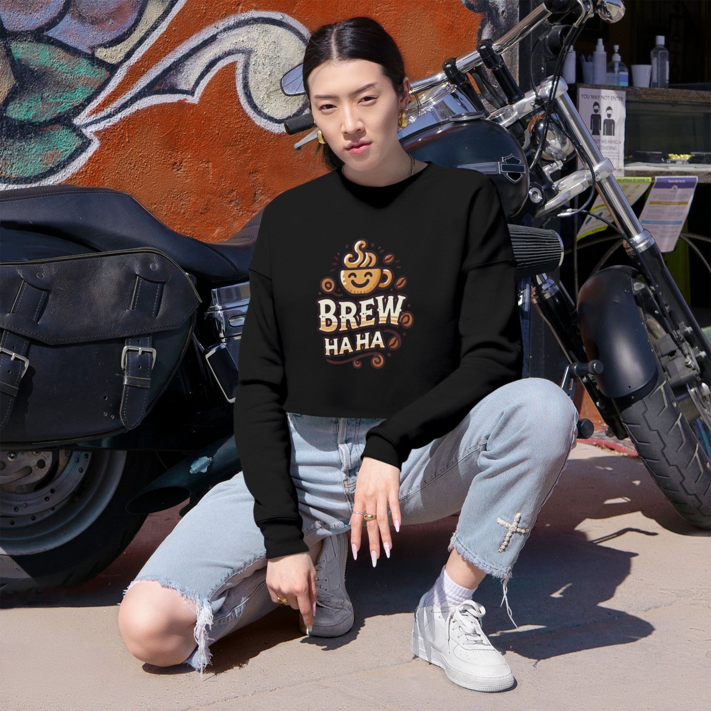 Brew Haha Cropped Sweatshirt - Cozy Fall Fashion, Funny Sweatshirts, Pumpkin Spice Lover Gift, Halloween Outfit, Autumn Apparel