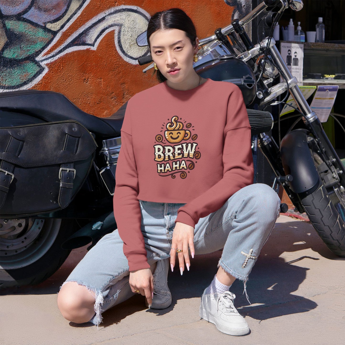 Brew Haha Cropped Sweatshirt - Cozy Fall Fashion, Funny Sweatshirts, Pumpkin Spice Lover Gift, Halloween Outfit, Autumn Apparel