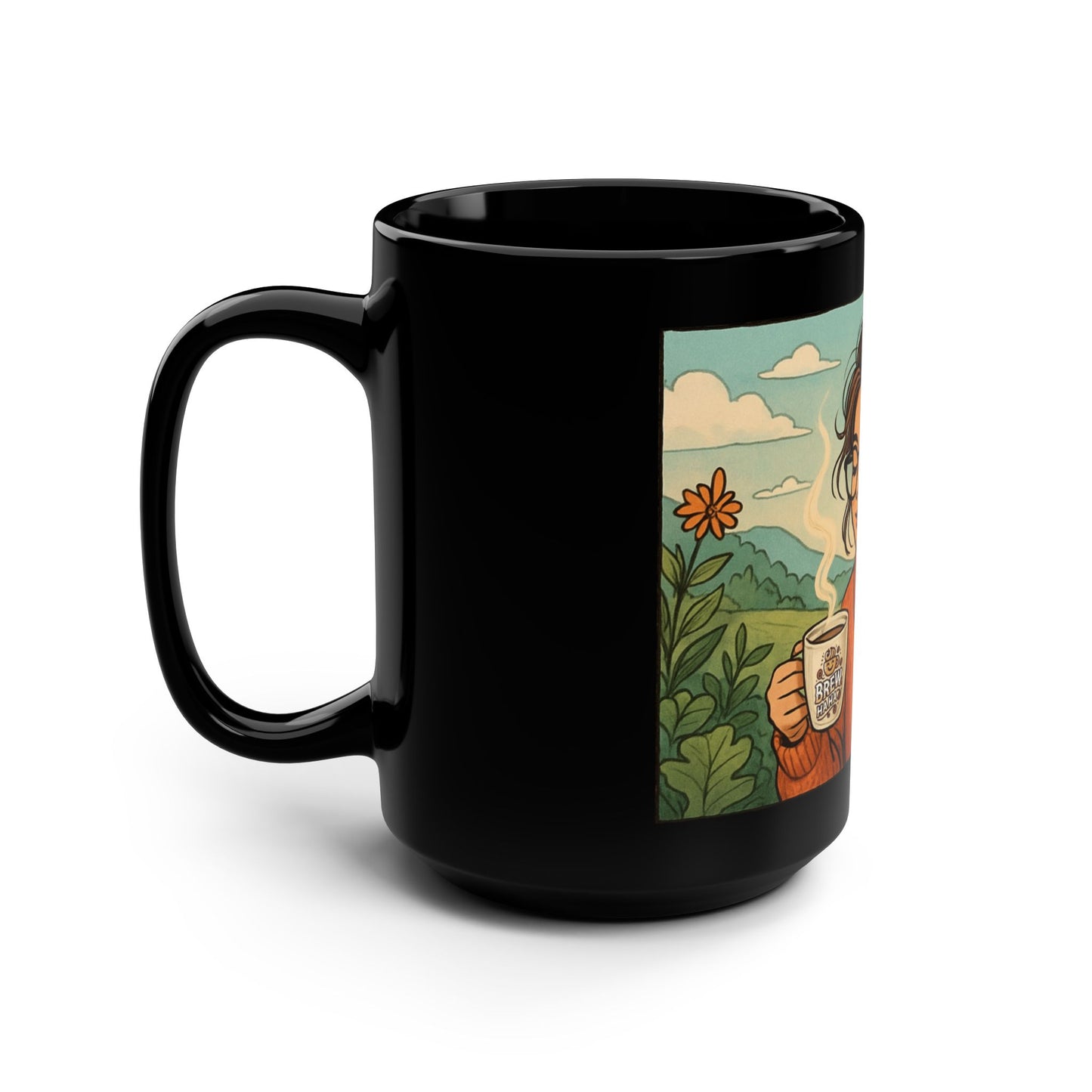 Cozy Nature Lover's Mug, Perfect for Tea or Coffee, Gift for Her, Mountain Vibes, Floral Design, 15oz
