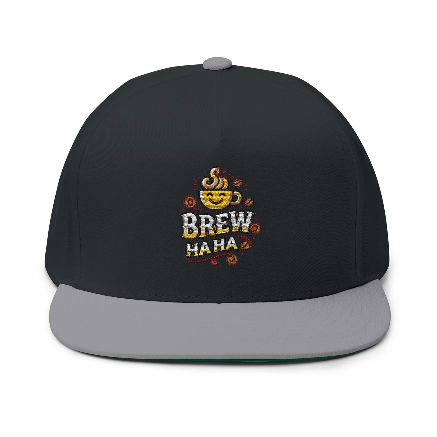 Brew Haha Embroidered Flat Bill Cap, Fun Coffee Hat, Unisex Headwear, Gift for Coffee Lovers, Cap for Festivals