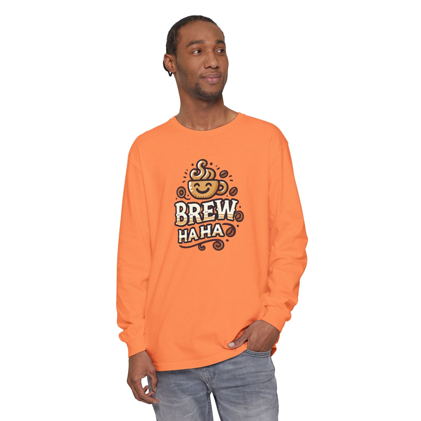 Brew Haha Long Sleeve T-Shirt | Funny Coffee Shirt, Gift for Coffee Lovers, Unisex Tee, Casual Wear, Cozy Everyday Style