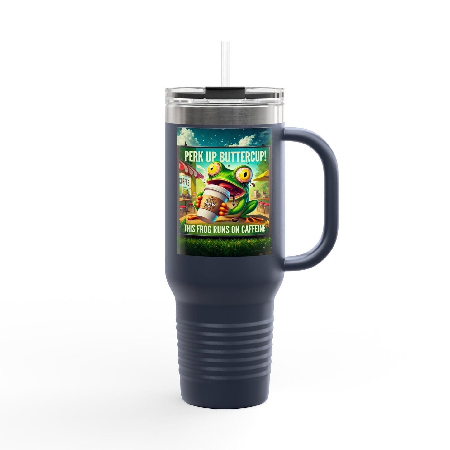 Funny Insulated Travel Mug - 40oz Caffeine Frog Design for Coffee Lovers