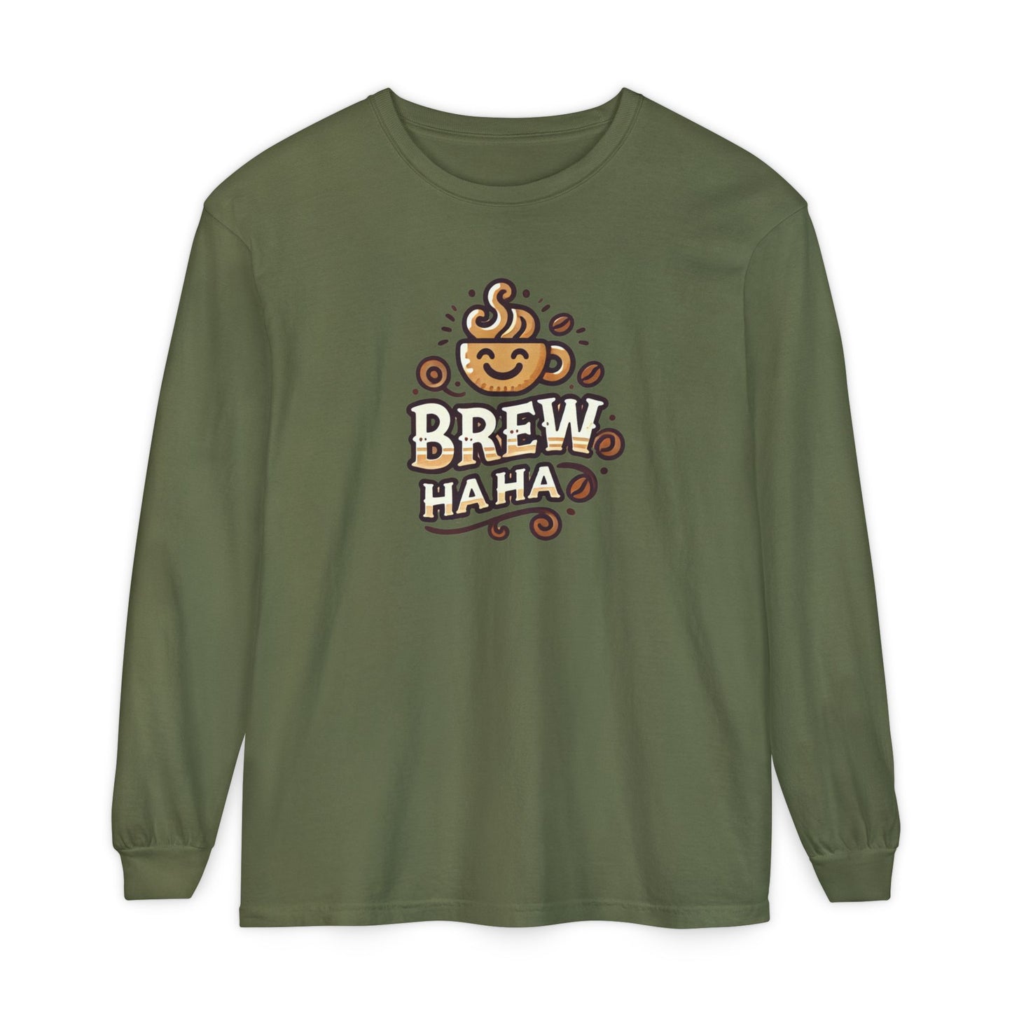 Brew Haha Long Sleeve T-Shirt | Funny Coffee Shirt, Gift for Coffee Lovers, Unisex Tee, Casual Wear, Cozy Everyday Style