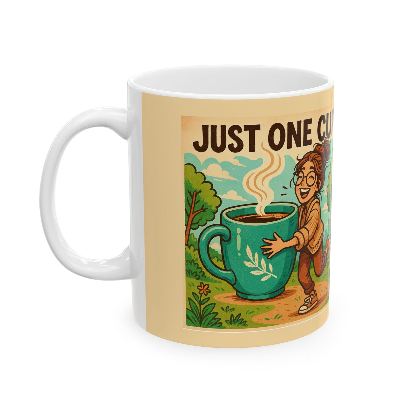 Cheerful Ceramic Mug, Coffee Lover Gift, Fun Illustrated Mug, Cute Tea Cup, Gift for Friends, Hand-Drawn Design Idea