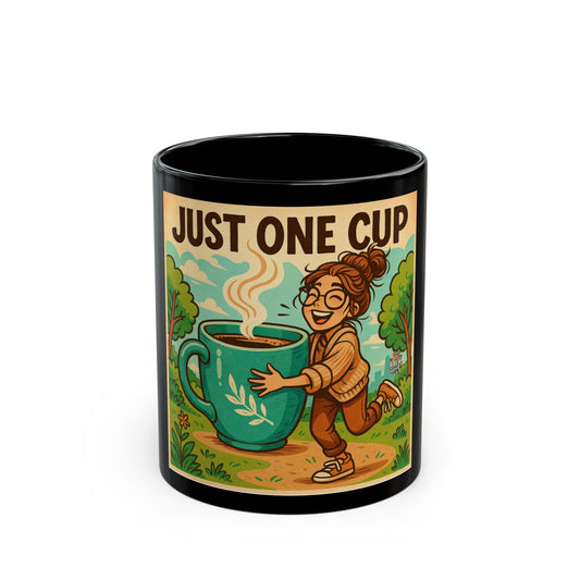 Just One Cup - Funny Black Coffee Mug for Coffee Lovers, Gift for Birthdays, Mother's Day, Housewarming, Coffee Addict, Cozy Vibes