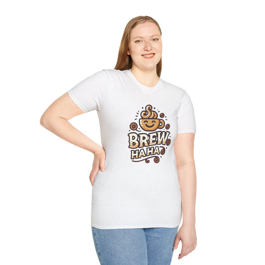 Funny Coffee Lover T-Shirt, Brew Haha Tee, Gift for Barista, Unisex Softstyle Shirt, Coffee Mug Design, Casual Wear