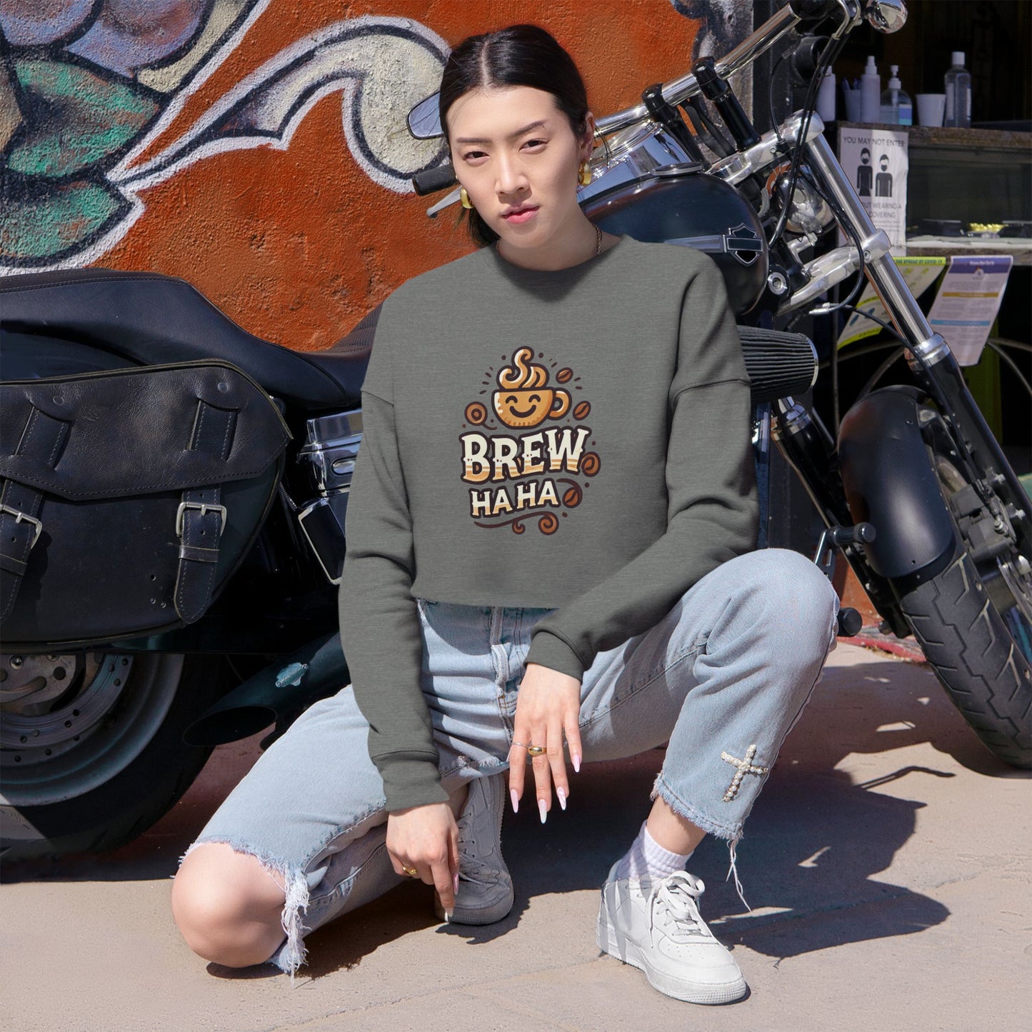 Brew Haha Cropped Sweatshirt - Cozy Fall Fashion, Funny Sweatshirts, Pumpkin Spice Lover Gift, Halloween Outfit, Autumn Apparel