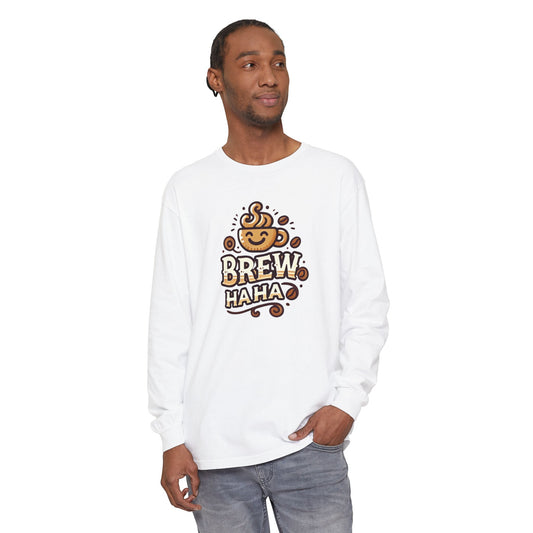 Brew Haha Long Sleeve T-Shirt | Funny Coffee Shirt, Gift for Coffee Lovers, Unisex Tee, Casual Wear, Cozy Everyday Style