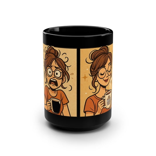 Coffee Mood Black Mug, Funny Ceramic Mug Gift for Coffee Lovers, Cute Tea Cup for Home, Office, Birthday