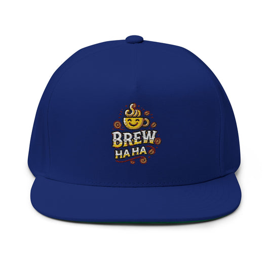 Brew Haha Embroidered Flat Bill Cap, Fun Coffee Hat, Unisex Headwear, Gift for Coffee Lovers, Cap for Festivals