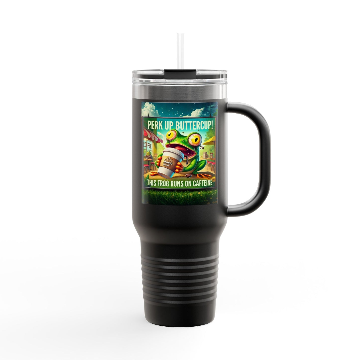 Funny Insulated Travel Mug - 40oz Caffeine Frog Design for Coffee Lovers