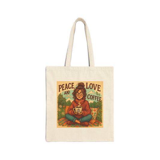 Peace, Love, and Coffee Canvas Tote Bag - Eco-Friendly Shopper, Gift for Coffee Lovers, Reusable Tote, Everyday Use, Perfect for Groceries