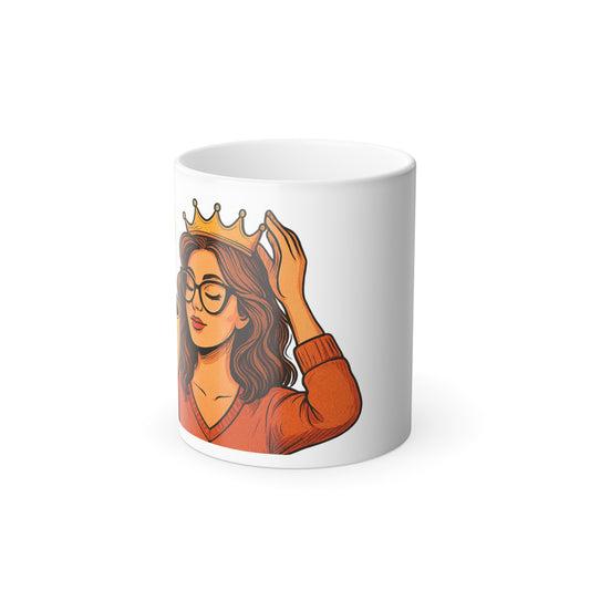 Color Changing Coffee Mug with Crown Design, Gift for Her, Unique Birthday Mug, Fun Office Mug, Creative Heat Sensitive Tea Cup