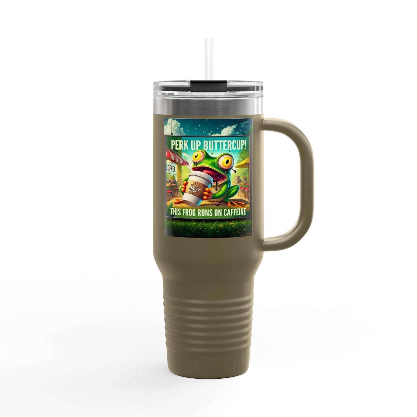 Funny Insulated Travel Mug - 40oz Caffeine Frog Design for Coffee Lovers